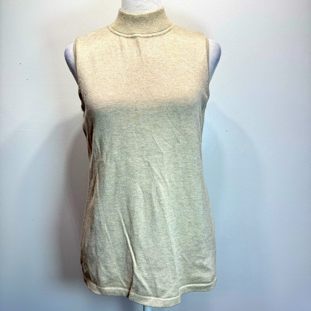 Chico’s Beige and Metallic Gold High Neck Sleeveless Sweater Size 0/Small